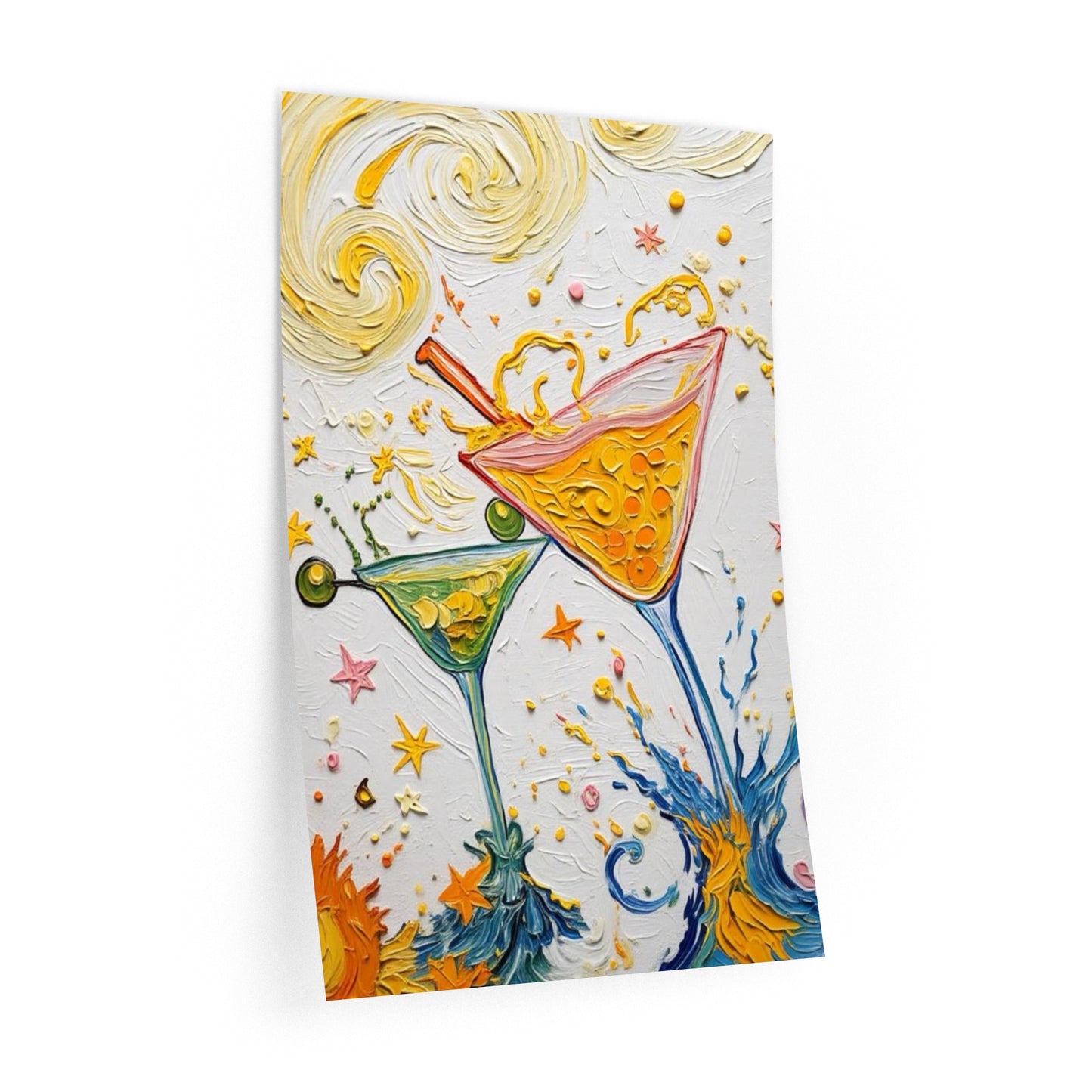 Wall Decal Art - Tipping Splashing Martini Glasses - Bright Artistic Removable Wall Art - 'A Little Extra'