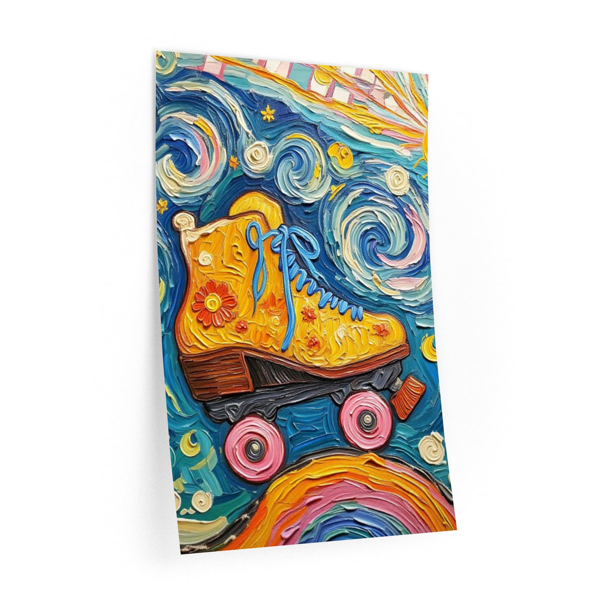 Wall Decal Art - Retro Roller Skate on a Rainbow Colorful Removable Wall Decal - 'Roll Into Joy'