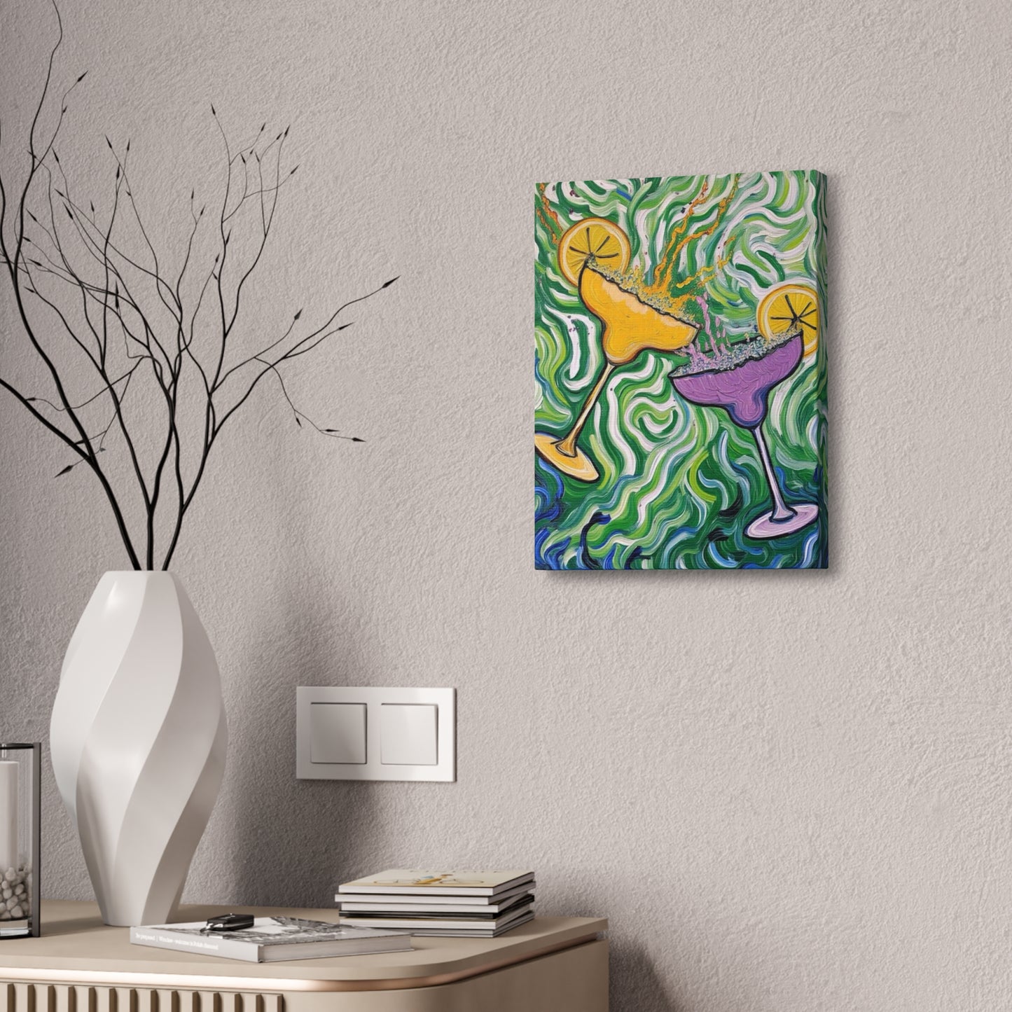 Canvas Wall Art - Clinking Margarita Glasses - Painterly Style - Impasto Design Print - 'Margarita Madness'
