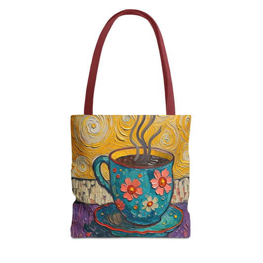 Tote Bag - Flower Coffee Cup - Painterly Style Design - 'Rich Roast'