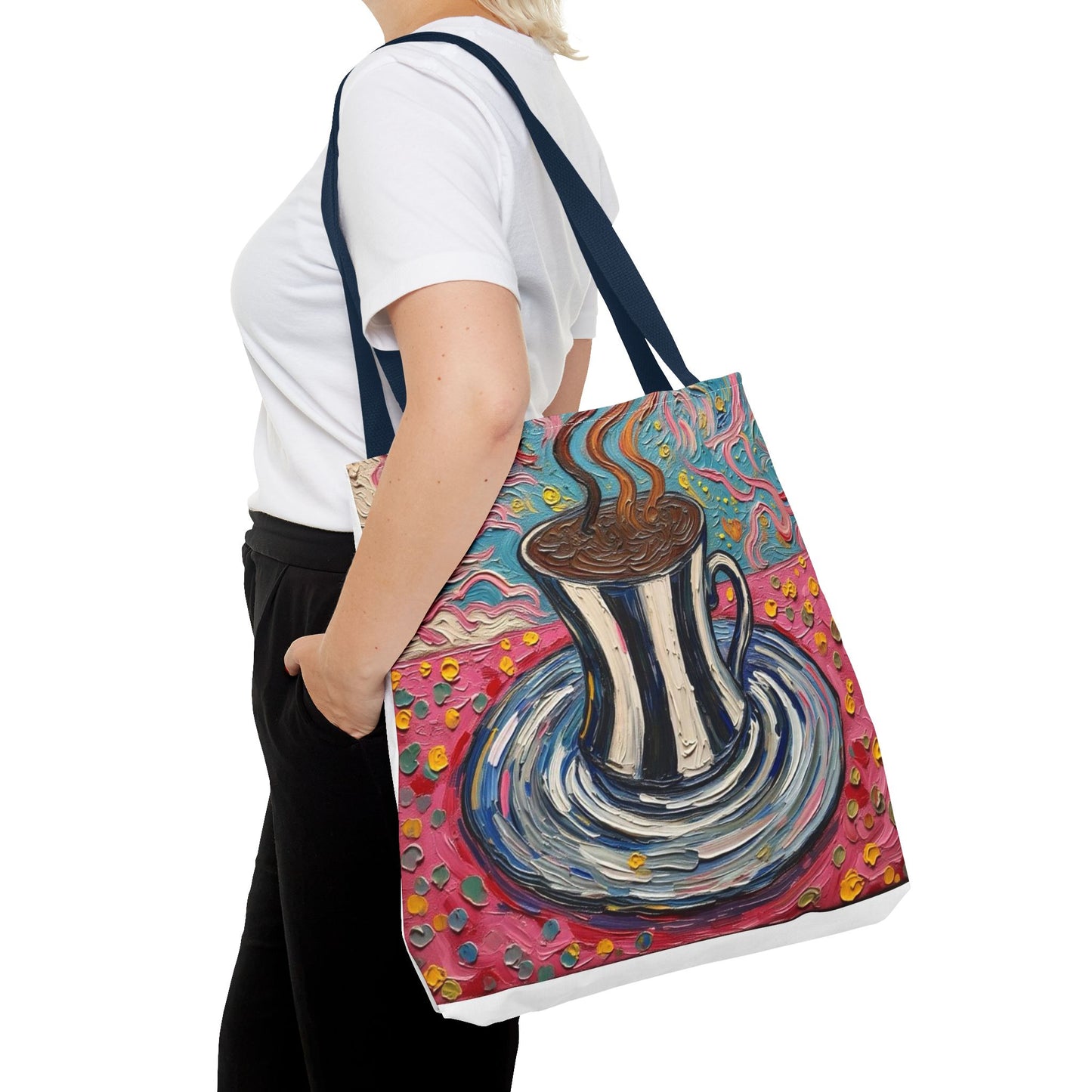 Tote Bag - Colorful Striped Coffee Cup - Painterly Style Design - 'Mocha Dreams'
