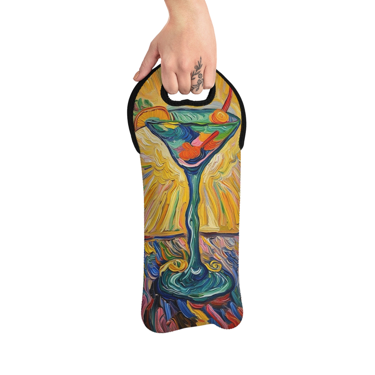 Tote Bag for Bottles - Spirited Artistic Martini Glass - Colorful Cocktail Bottle Carrier - Spirit Bottle Holder - 'Martini Madness'