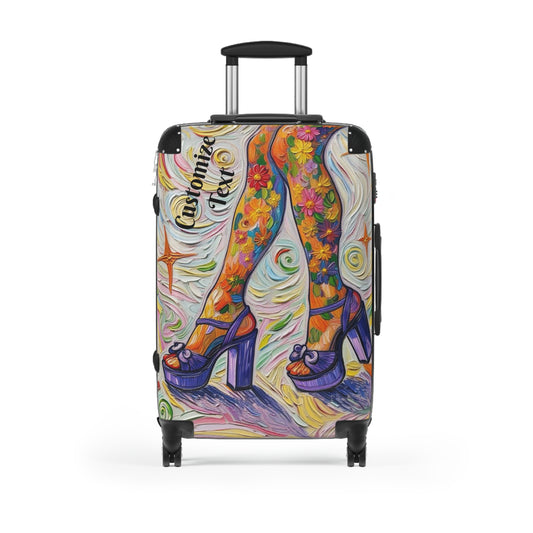 Luggage - Suitcases - Carry-on - Purple Platform Shoes Flowered Legs - Painterly Style Artistic Rolling Suitcase - 'Saturday Sparkle'