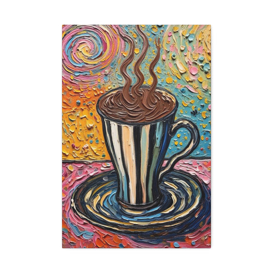 Canvas Wall Art - Colorful Coffee Cup - Artistic Painterly Style - Impasto Design Print - - 'Bold Beginnings'