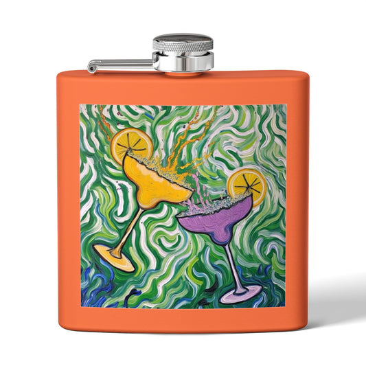 Flask - Stainless Steel 6oz - Colorful Cocktail Splash - Whimsical Artwork - 'Cheers to the Good Life'