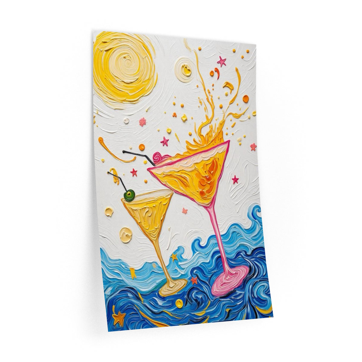 Wall Decal Art - Floating Splashing Martini Glasses - Bright Artistic Removable Wall Art - 'Shaken and Stirred'