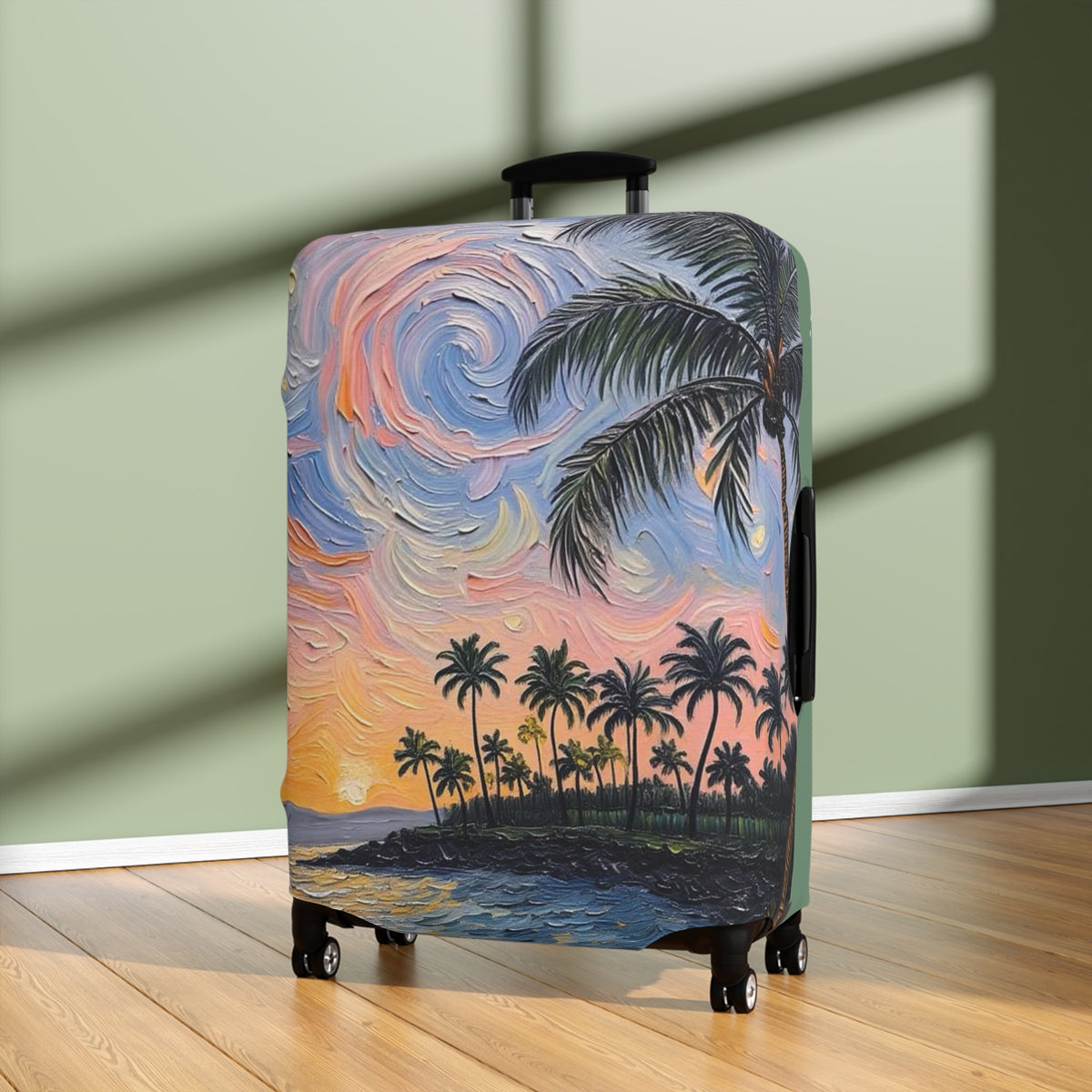 Luggage Cover Protector -Tropical Painterly Style Design - 'Into the Sunset' -