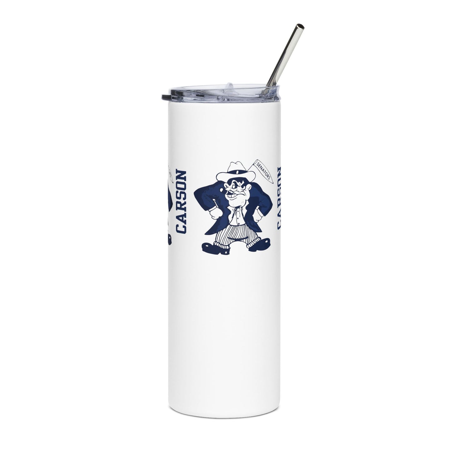 Vintage Carson Senators Mascot Skinny Tumbler - 20oz Thermal Straw Bottle
