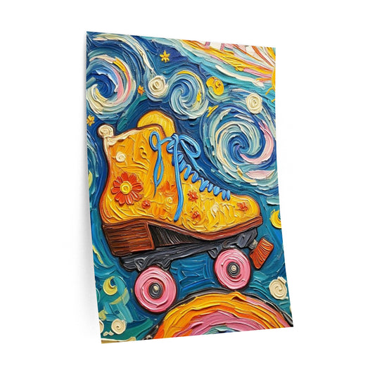 Wall Decal Art - Retro Roller Skate on a Rainbow Colorful Removable Wall Decal - 'Roll Into Joy'