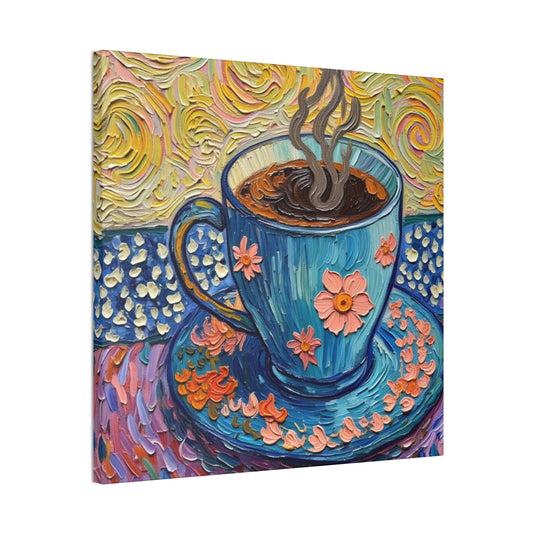 Canvas Wall Art - Colorful Coffee Cup - Artistic Painterly Style - Impasto Design Print - 'Creative Fuel'