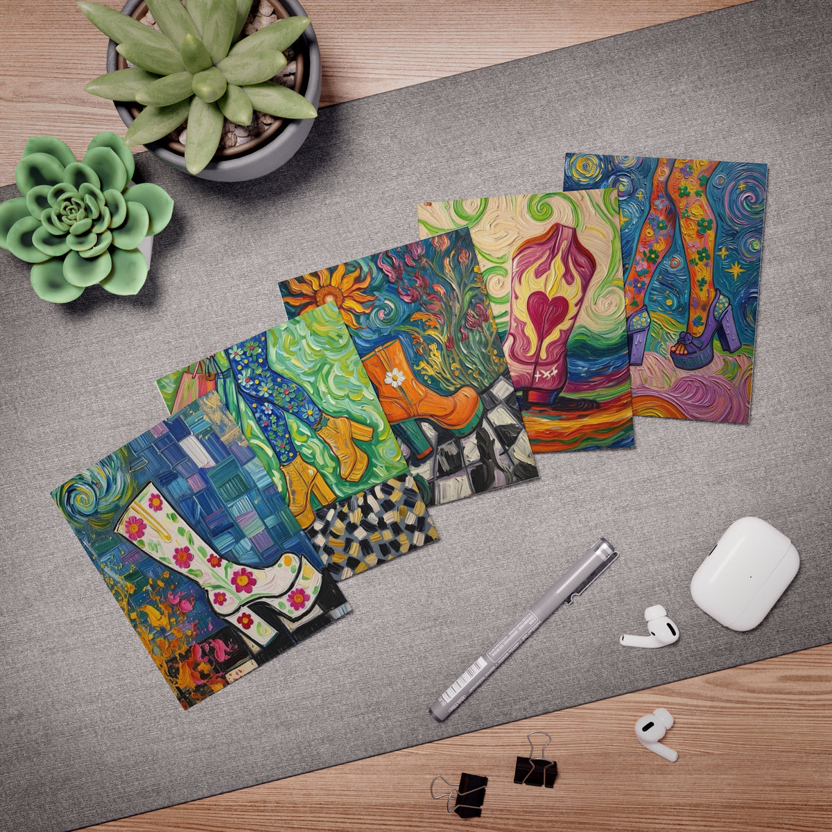 Colorful Boot Art Greeting Cards (5-Pack) — Vibrant Floral & Patterned Note Cards