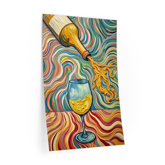 Wall Decal Art - Wine Bottle & Glass Pour Removable Art - Artistic Uniquely Design - Psychedelic Pour'