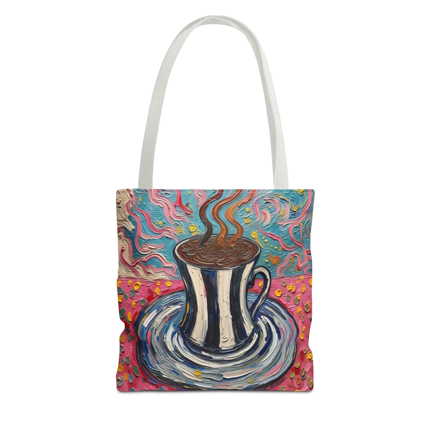 Tote Bag - Colorful Striped Coffee Cup - Painterly Style Design  - 'Mocha Dreams'