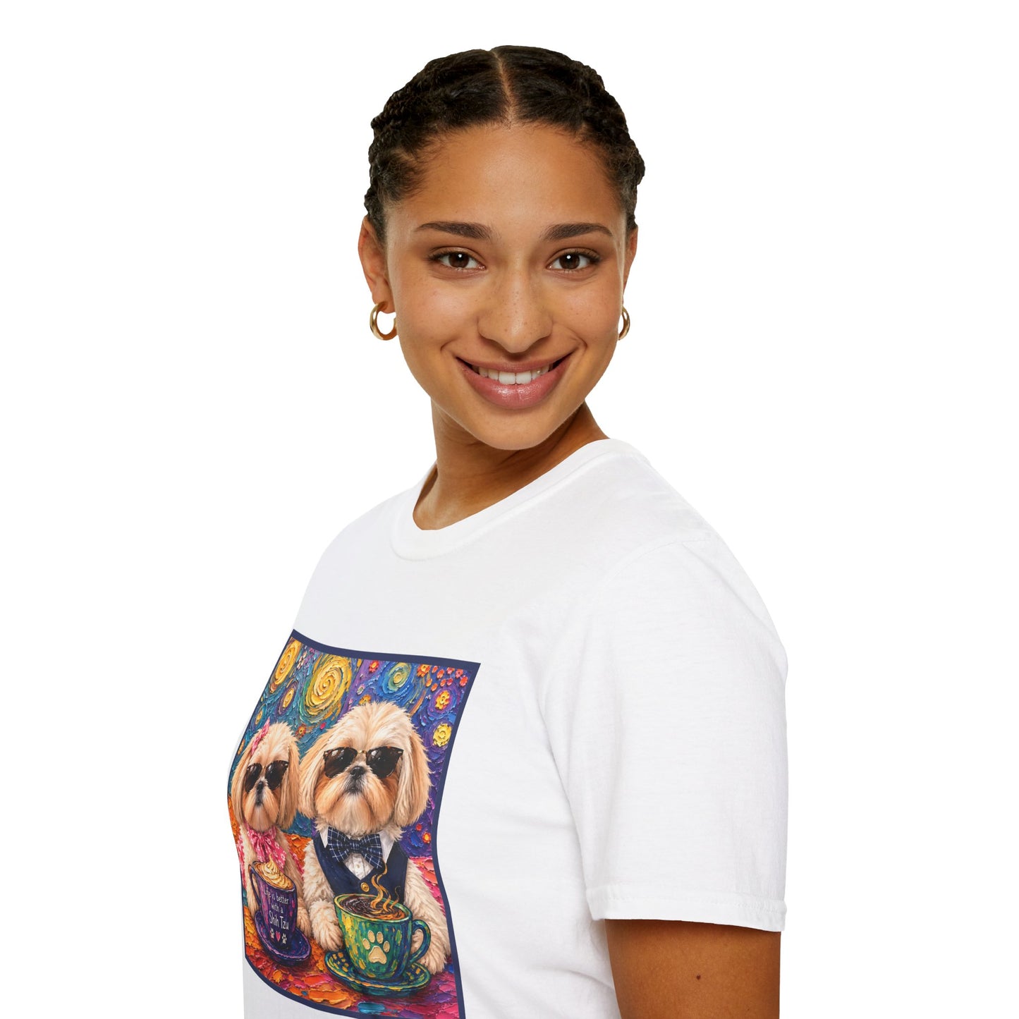 Shih Tzu Coffee Date T-Shirt - Cute Couple - Dogs with Teacups - Paws for Coffee