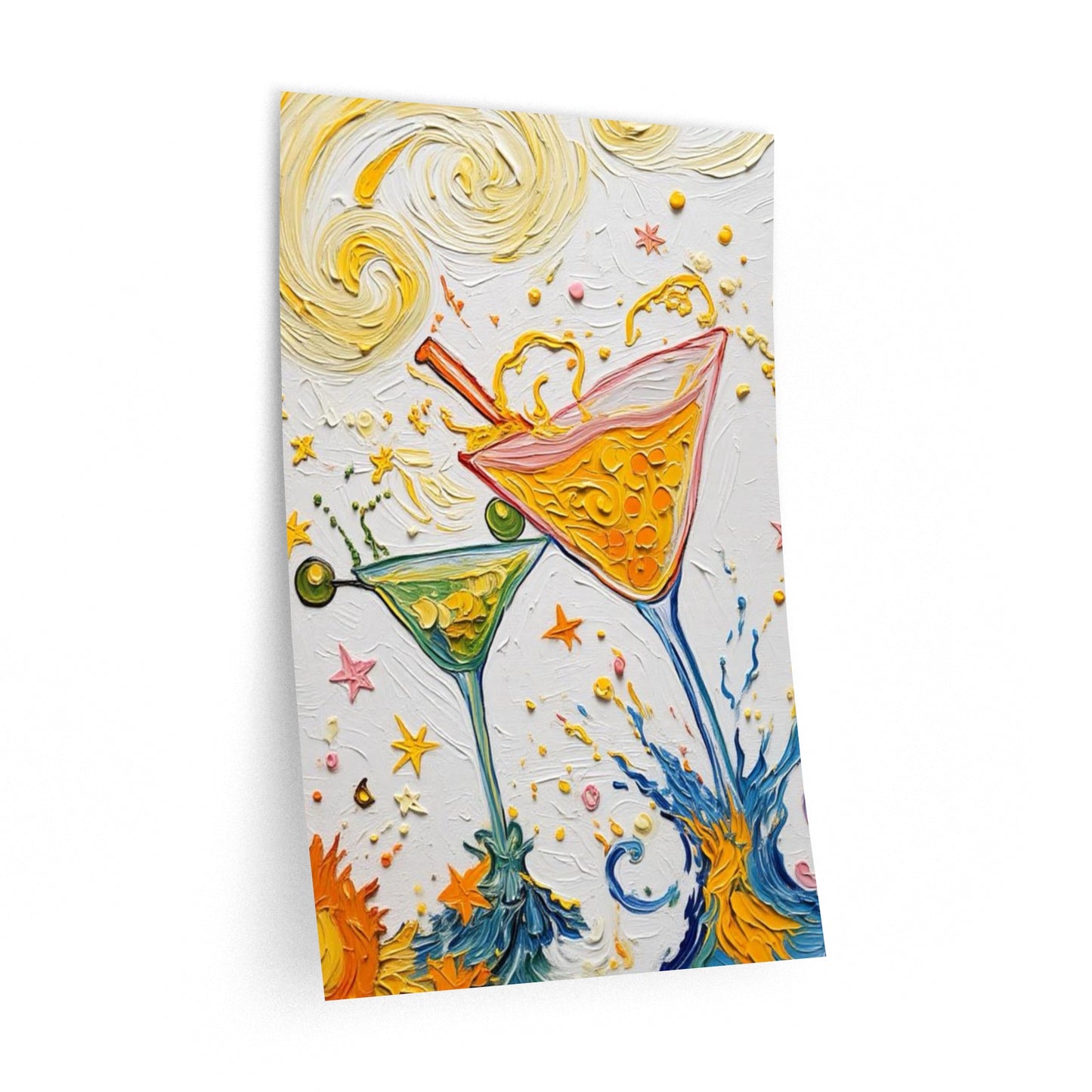 Wall Decal Art - Tipping Splashing Martini Glasses - Bright Artistic Removable Wall Art - 'A Little Extra'
