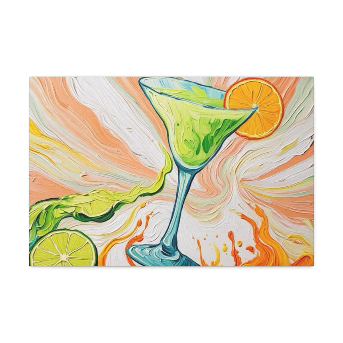 Canvas Wall Art - Orange and Green Refreshing Citrus Cocktail-Splashes of Color - Artistic Painterly Style - Impasto Design Print - 'Lime Light'