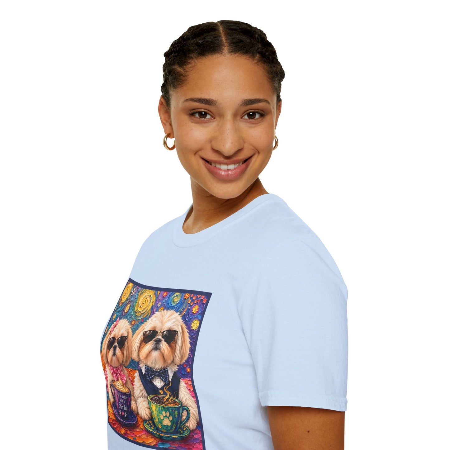 Shih Tzu Coffee Date T-Shirt - Cute Couple - Dogs with Teacups - Paws for Coffee