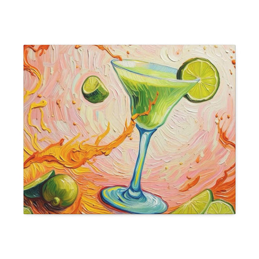 Canvas Wall Art - Green Refreshing Citrus Drink -Splashes of Orange - Artistic Painterly Style - Impasto Design Print - 'Citrus Splash'
