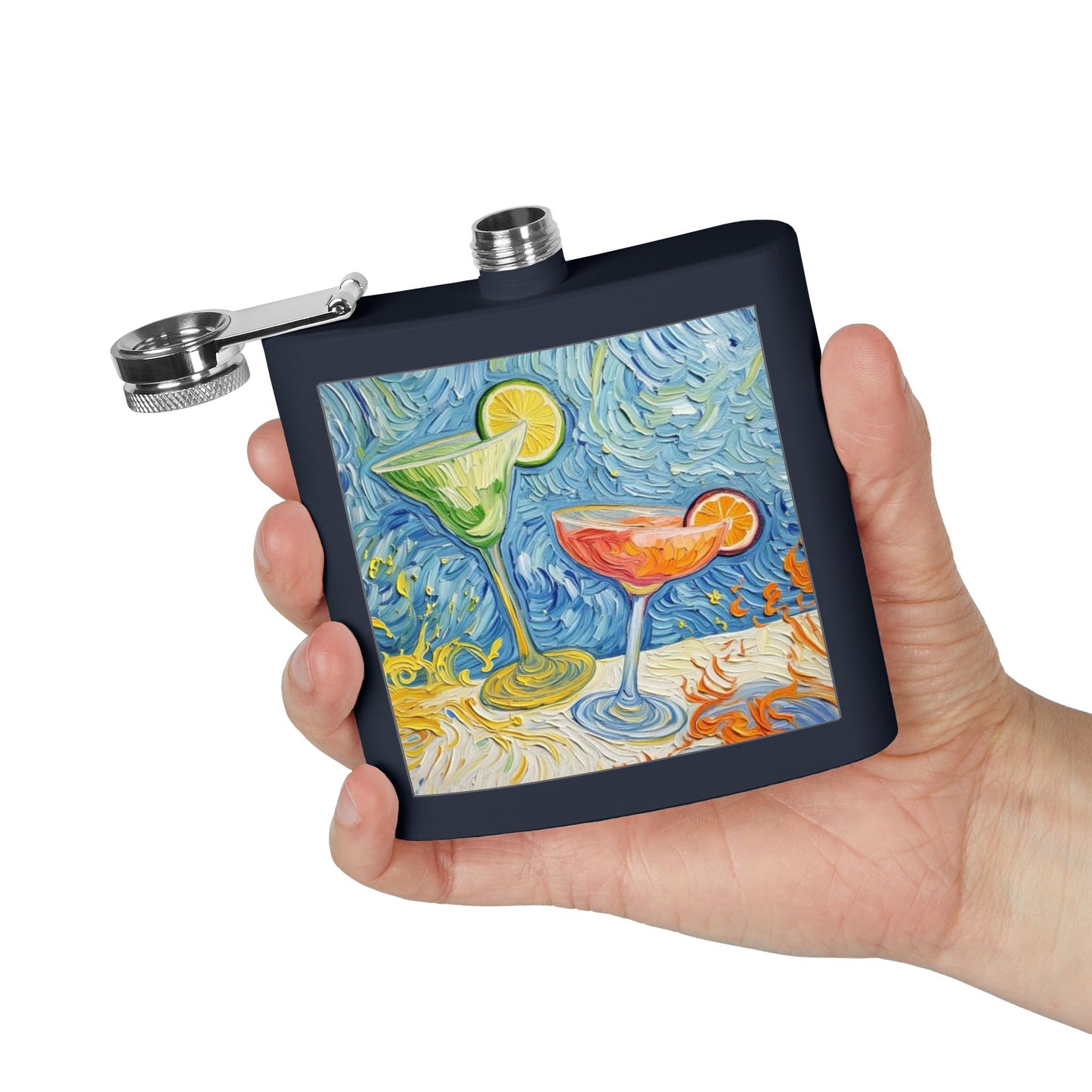 Flask - Stainless Steel 6oz - Colorful Cocktail Splash - Whimsical Artwork - 'Cheers, Darling'