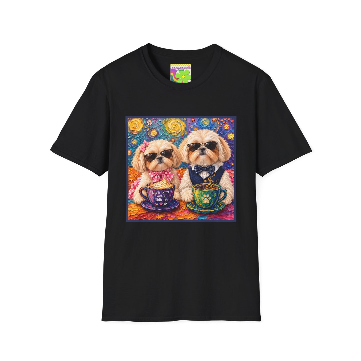 Shih Tzu Coffee Date T-Shirt - Cute Couple - Dogs with Teacups - Paws for Coffee