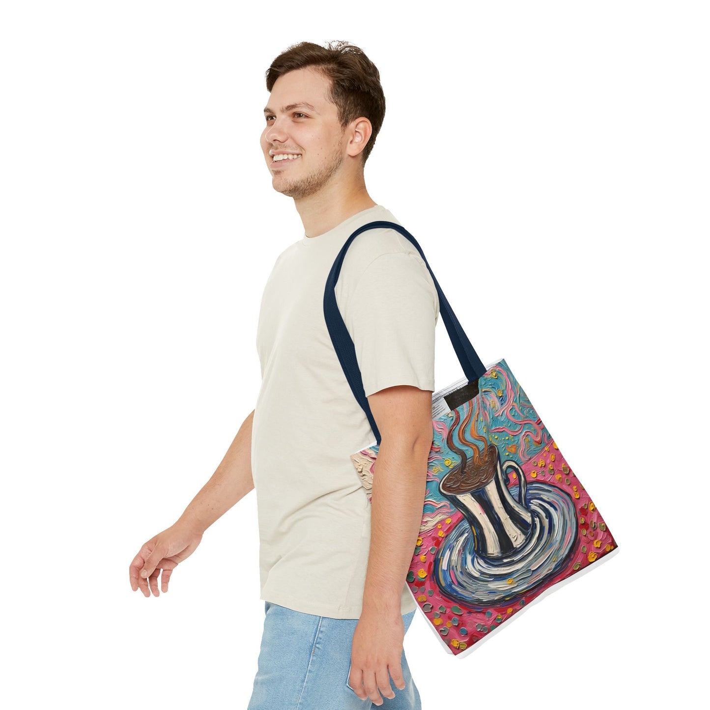 Tote Bag - Colorful Striped Coffee Cup - Painterly Style Design  - 'Mocha Dreams'