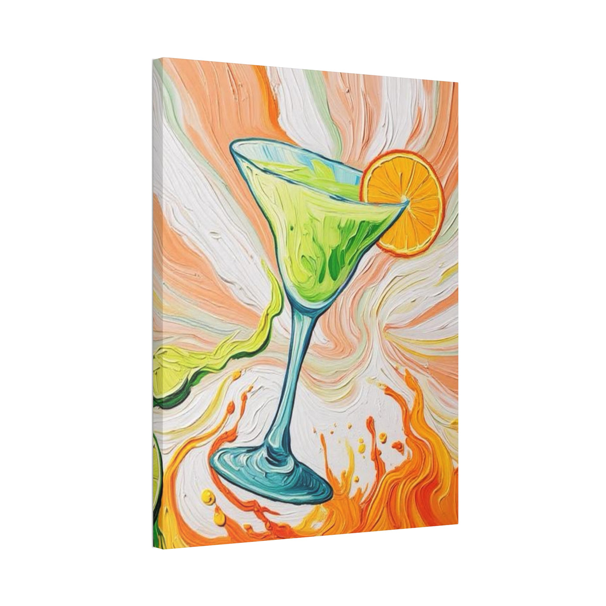 Canvas Wall Art - Orange and Green Refreshing Citrus Cocktail-Splashes of Color - Artistic Painterly Style - Impasto Design Print - 'Lime Light'