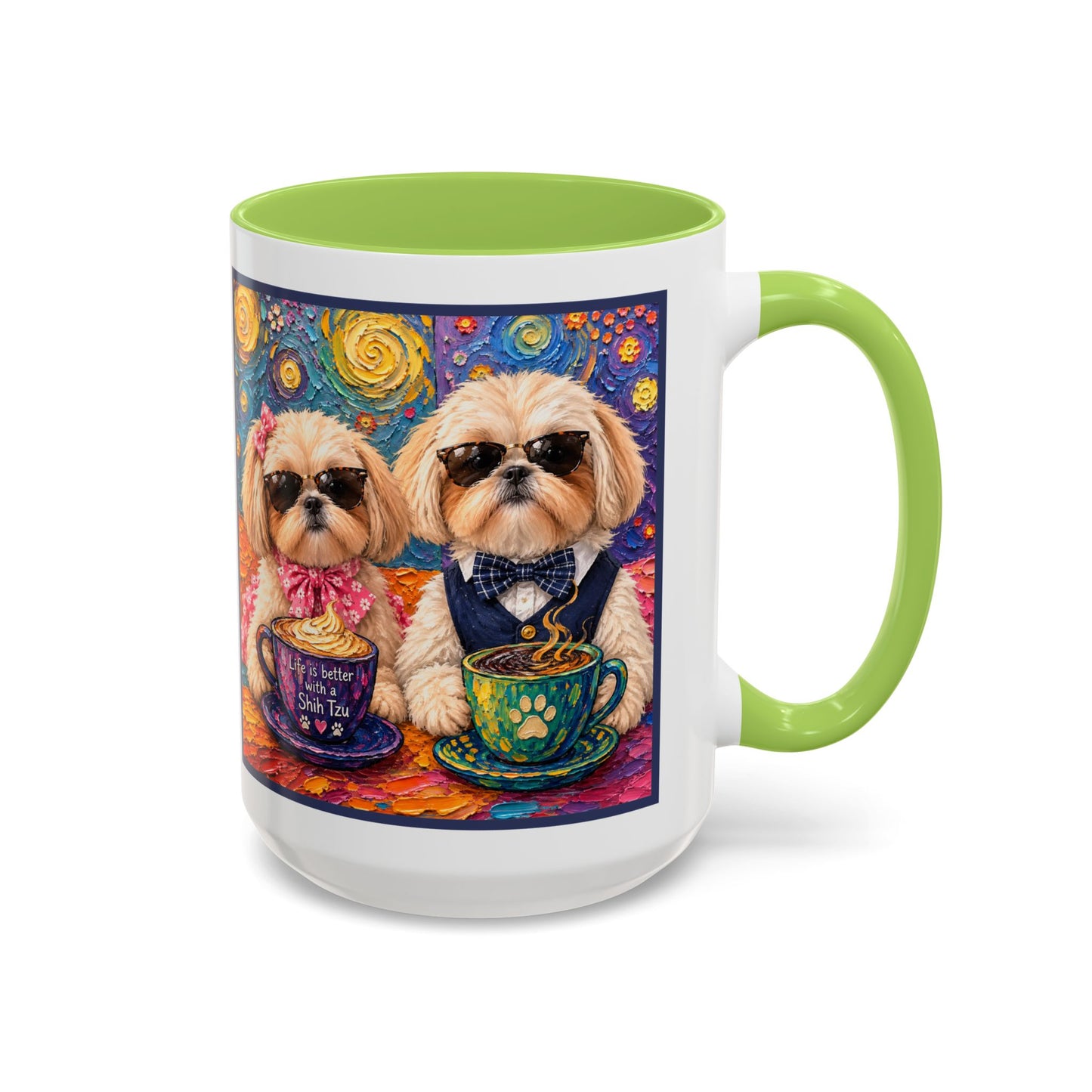 Shih Tzu Coffee Cup - Cute Dog Art - Couple with Teacups-Coffee cups - Paws for Coffee