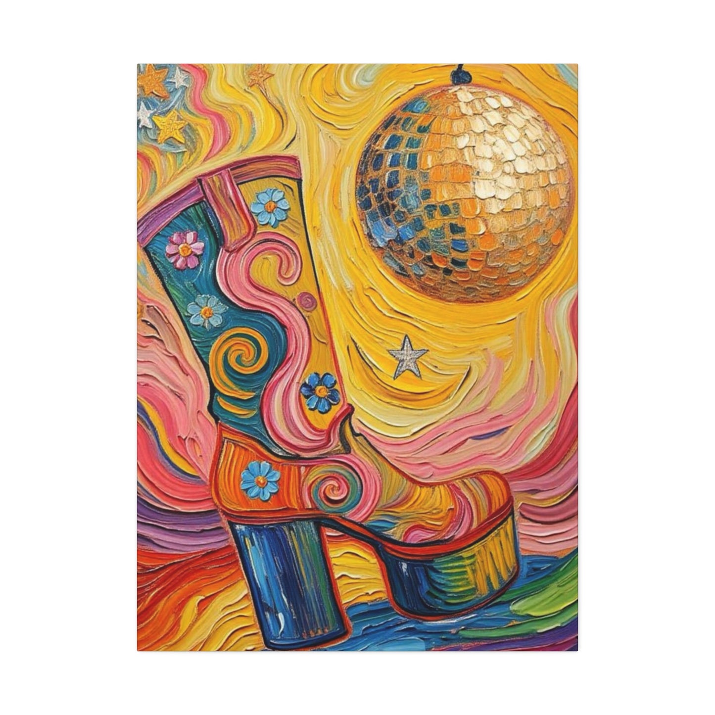 Canvas Wall Art - Colorful Retro Disco High Heel Platform Boot - Painterly Style Design - ' Boogie Nights'