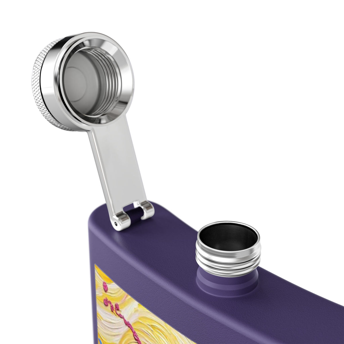 Flask - Stainless Steel 6oz  - Colorful Hot Pink Martini Splash Whimsical Artwork - 'Sway & Sip'