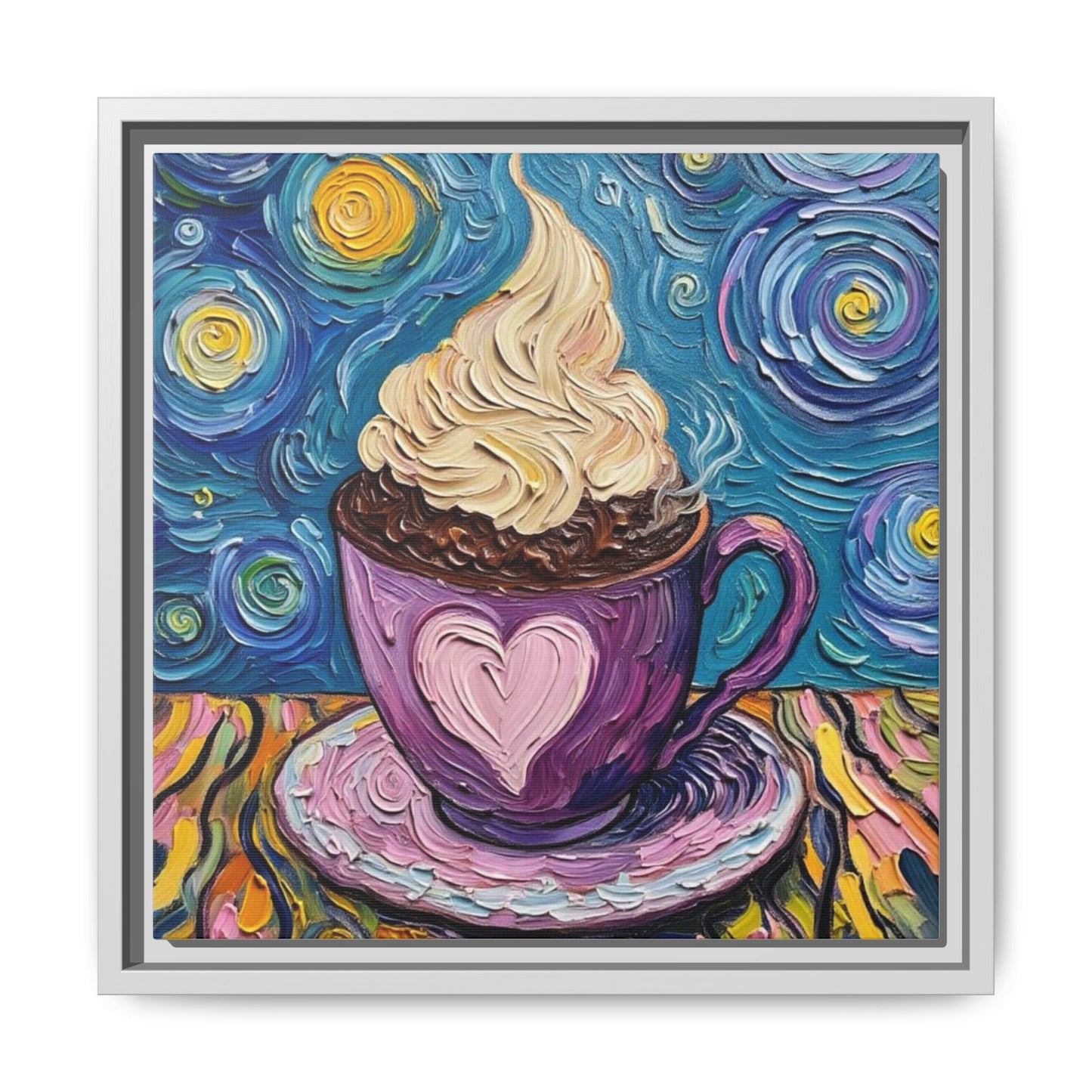 Canvas Wall Art - Colorful Coffee Cup - Artistic Painterly Style - Impasto Design Print - 'Dreamer's Roast'