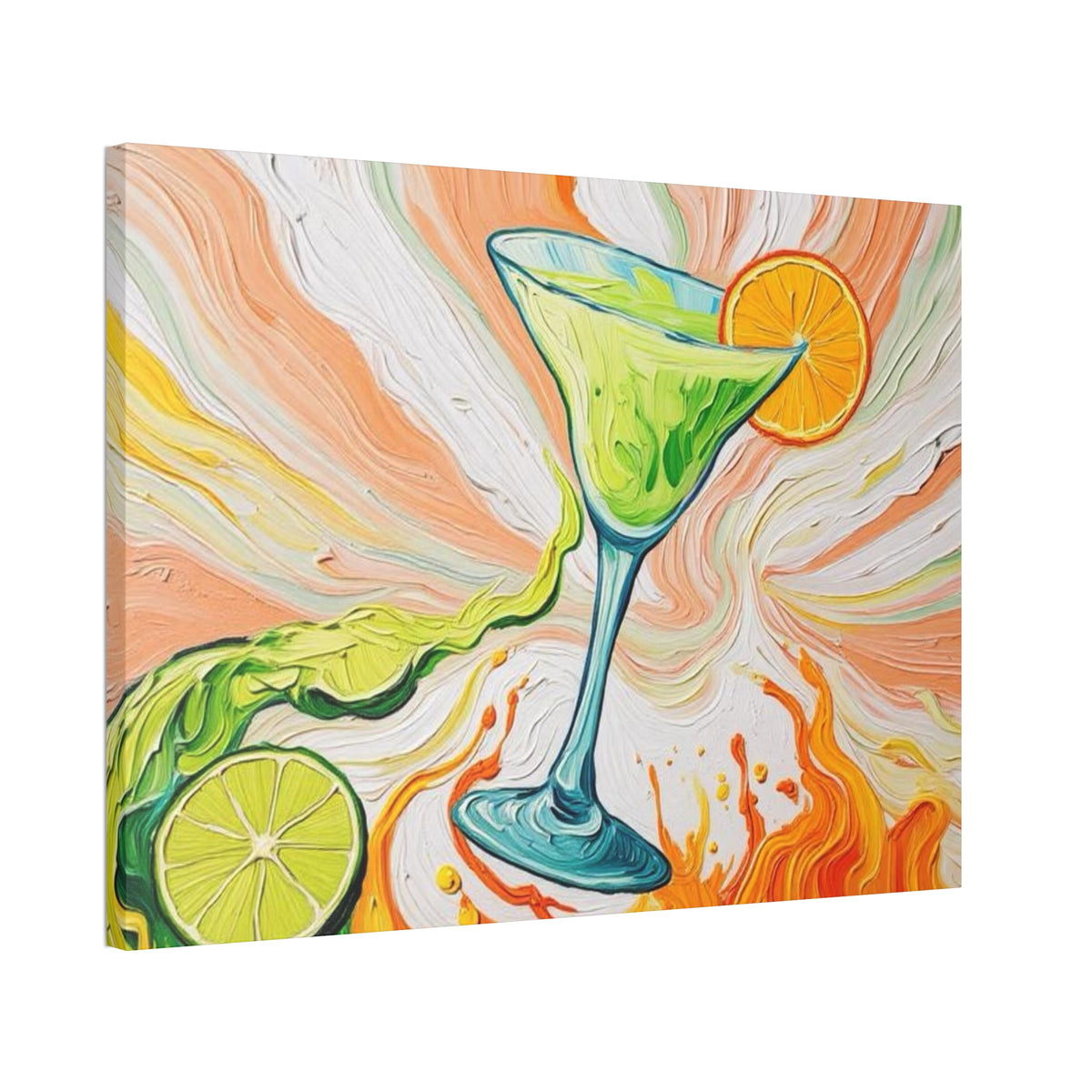 Canvas Wall Art - Orange and Green Refreshing Citrus Cocktail-Splashes of Color - Artistic Painterly Style - Impasto Design Print - 'Lime Light'