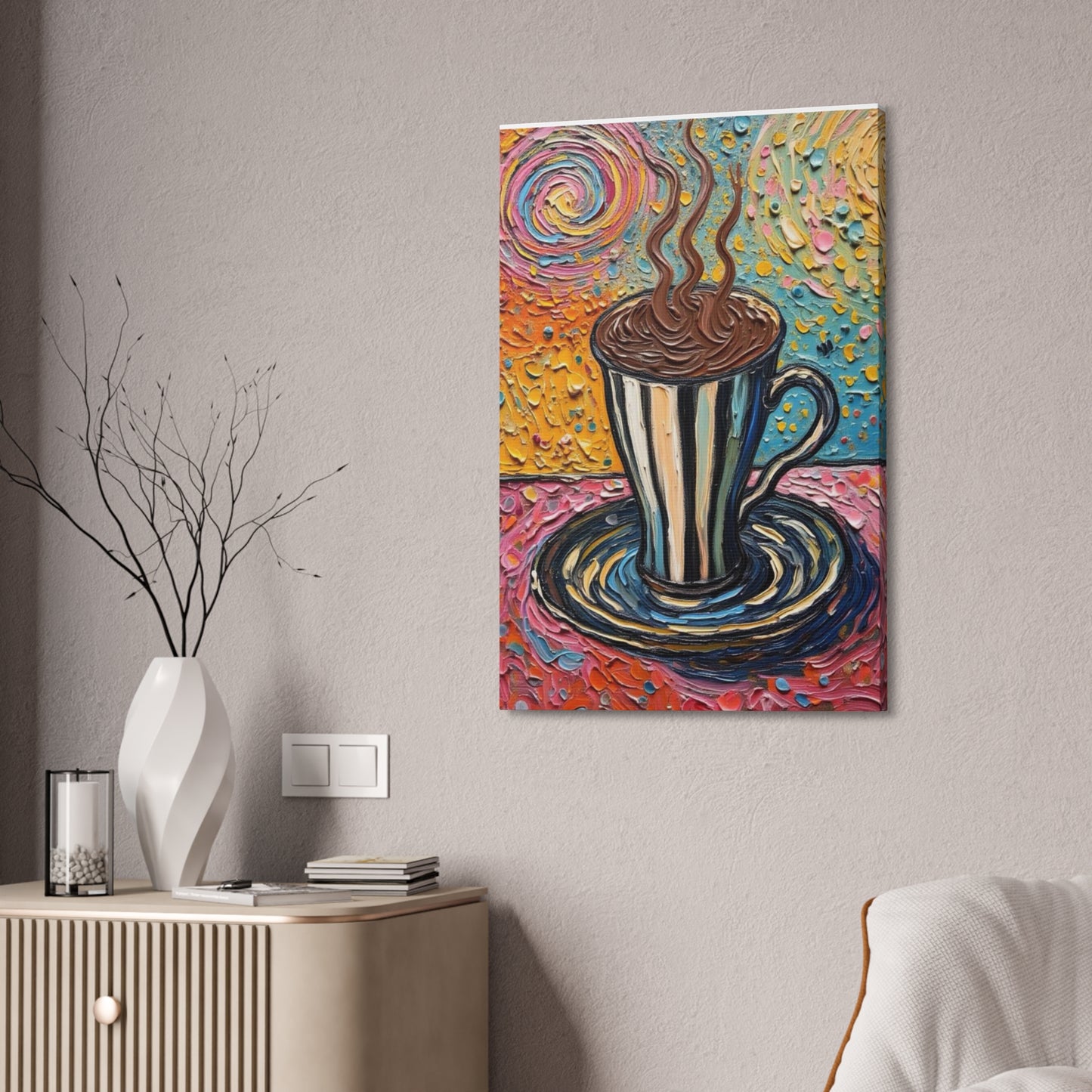 Colorful Coffee Cup Canvas Wall Art — Stretched 1.5"