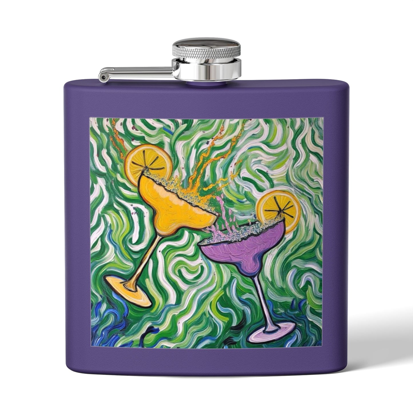 Flask - Stainless Steel 6oz - Colorful Cocktail Splash - Whimsical Artwork - 'Cheers to the Good Life'