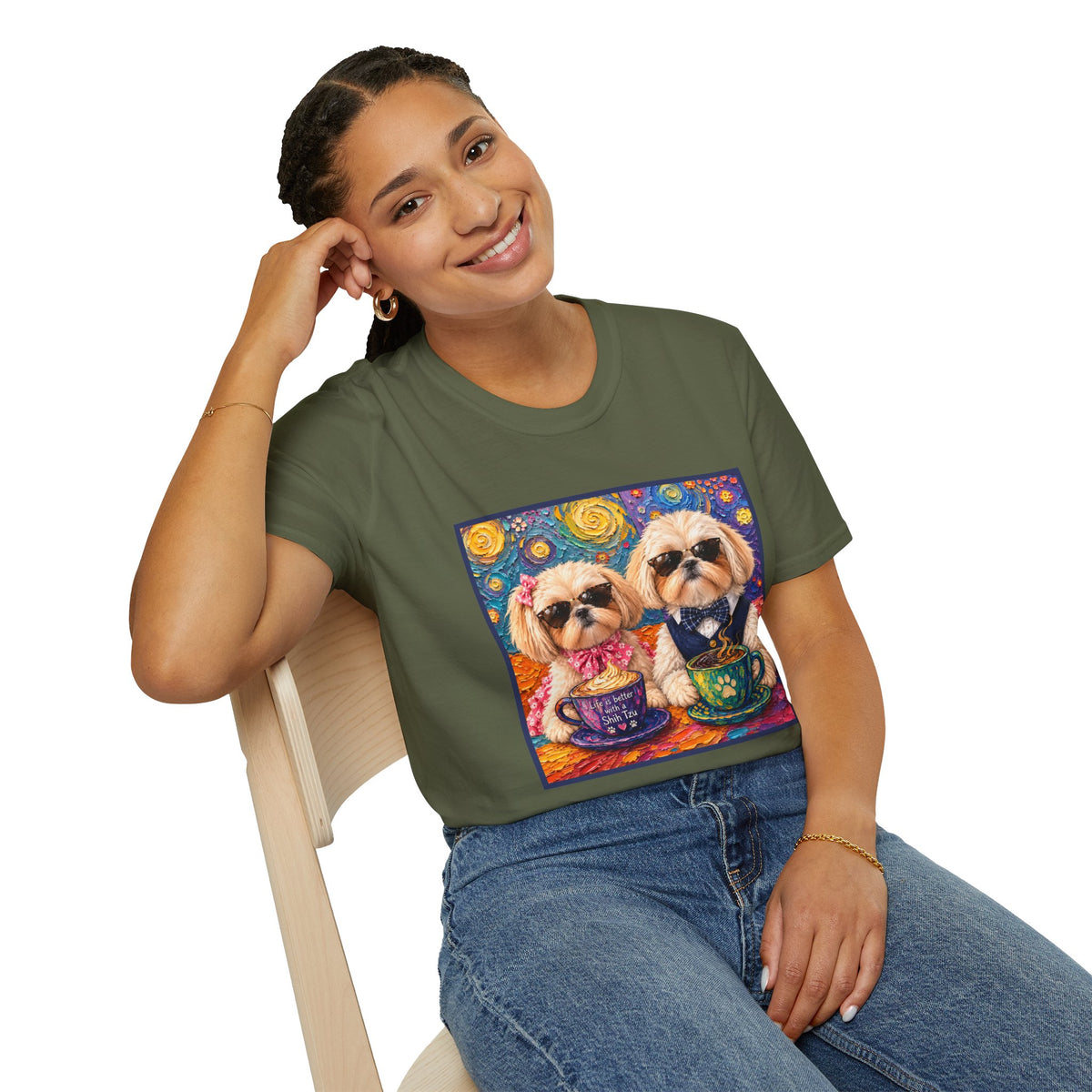 Shih Tzu Coffee Date T-Shirt - Cute Couple - Dogs with Teacups - Paws for Coffee