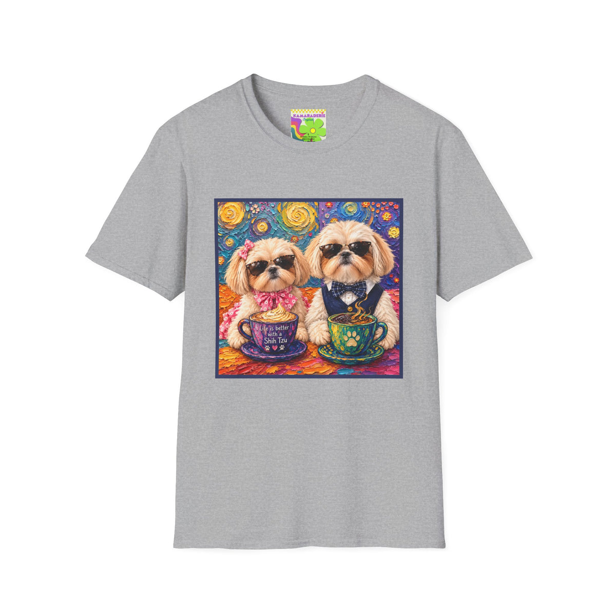 Shih Tzu Coffee Date T-Shirt - Cute Couple - Dogs with Teacups - Paws for Coffee