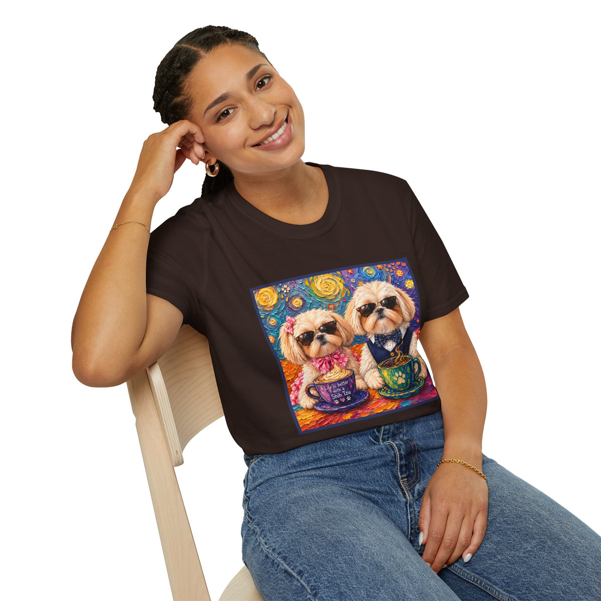 Shih Tzu Coffee Date T-Shirt - Cute Couple - Dogs with Teacups - Paws for Coffee