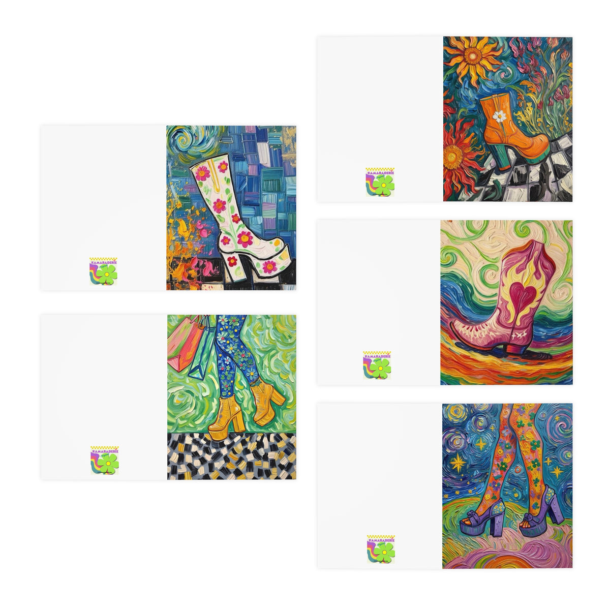 Colorful Boot Art Greeting Cards (5-Pack) — Vibrant Floral & Patterned Note Cards