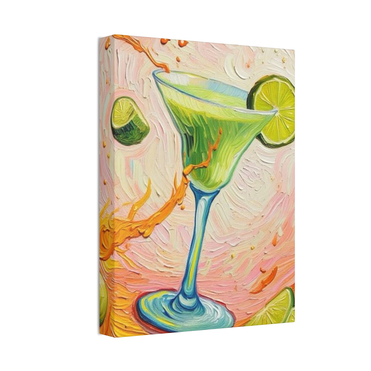 Canvas Wall Art - Green Refreshing Citrus Drink -Splashes of Orange - Artistic Painterly Style - Impasto Design Print - 'Citrus Splash'