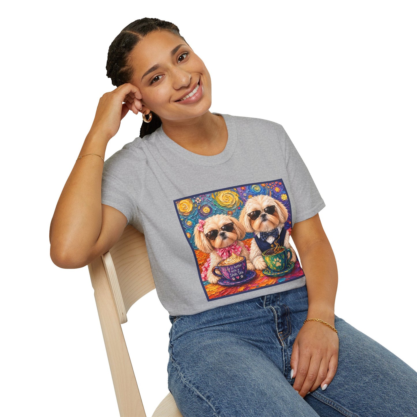 Shih Tzu Coffee Date T-Shirt - Cute Couple - Dogs with Teacups - Paws for Coffee
