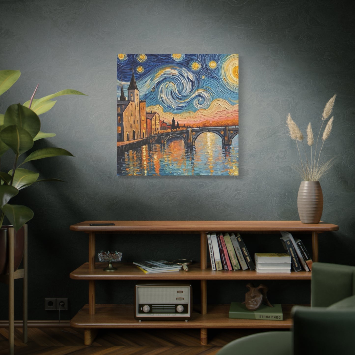 Van Gogh Style Arno River Bridge Canvas — Matte Stretched Wall Art