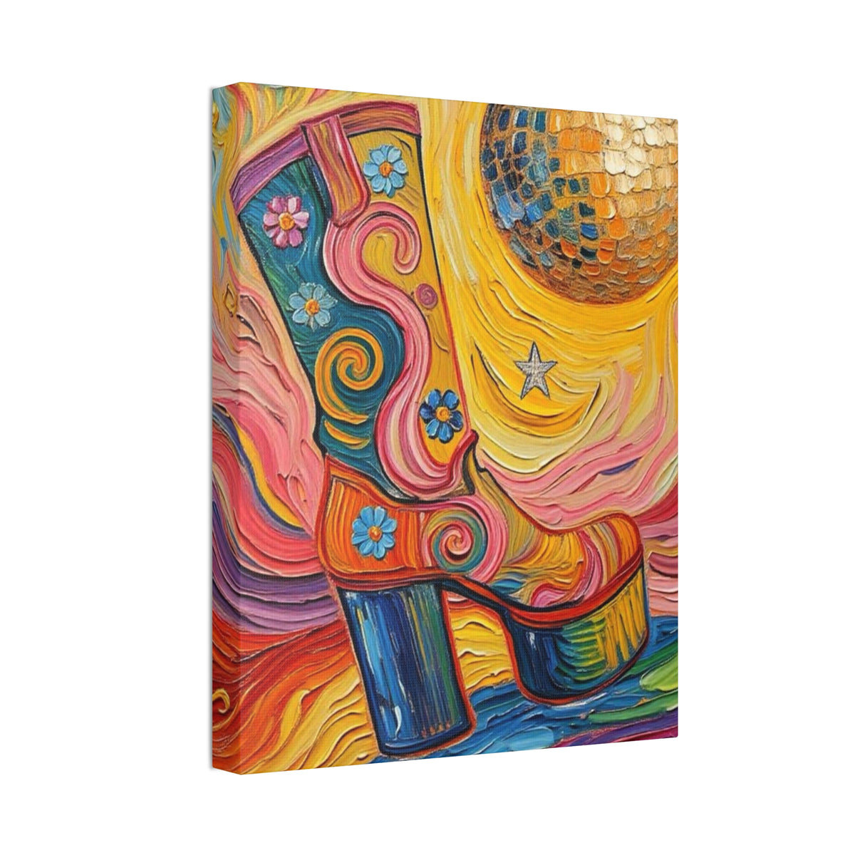 Canvas Wall Art - Colorful Retro Disco High Heel Platform Boot - Painterly Style Design - ' Boogie Nights'