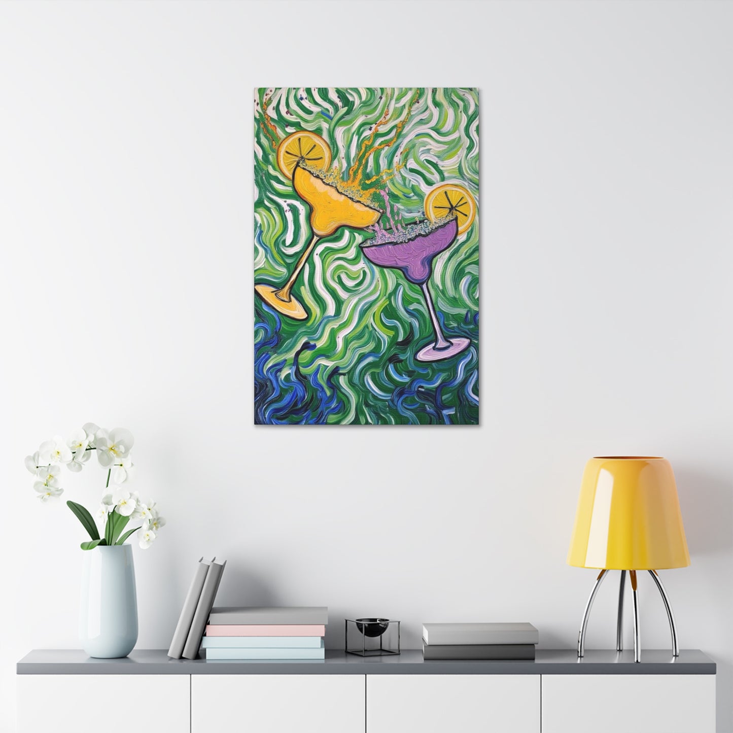 Canvas Wall Art - Clinking Margarita Glasses - Painterly Style - Impasto Design Print - 'Margarita Madness'