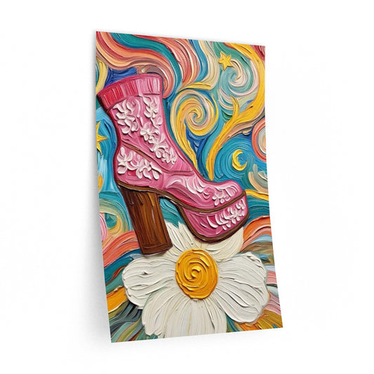 Wall Decal - Platform Boot swirling colors - Painterly Colorful Style Removable Wall Art - Impasto Design Print -  'Dancin' on a Daisy'