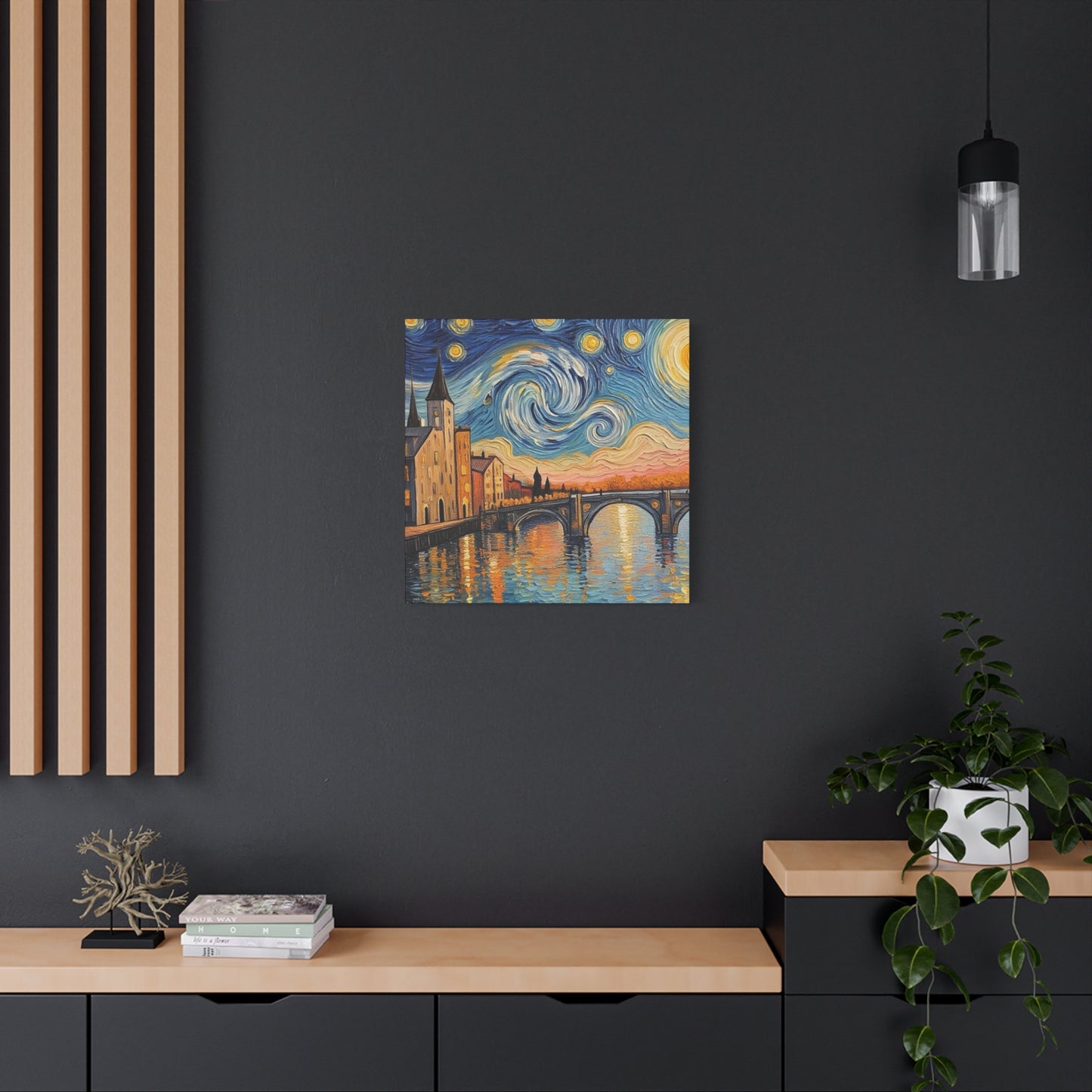 Van Gogh Style Arno River Bridge Canvas — Matte Stretched Wall Art
