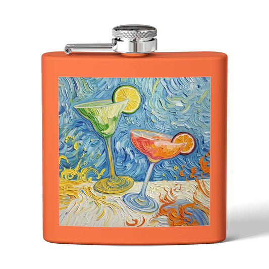 Flask - Stainless Steel 6oz - Colorful Cocktail Splash - Whimsical Artwork - 'Cheers, Darling'