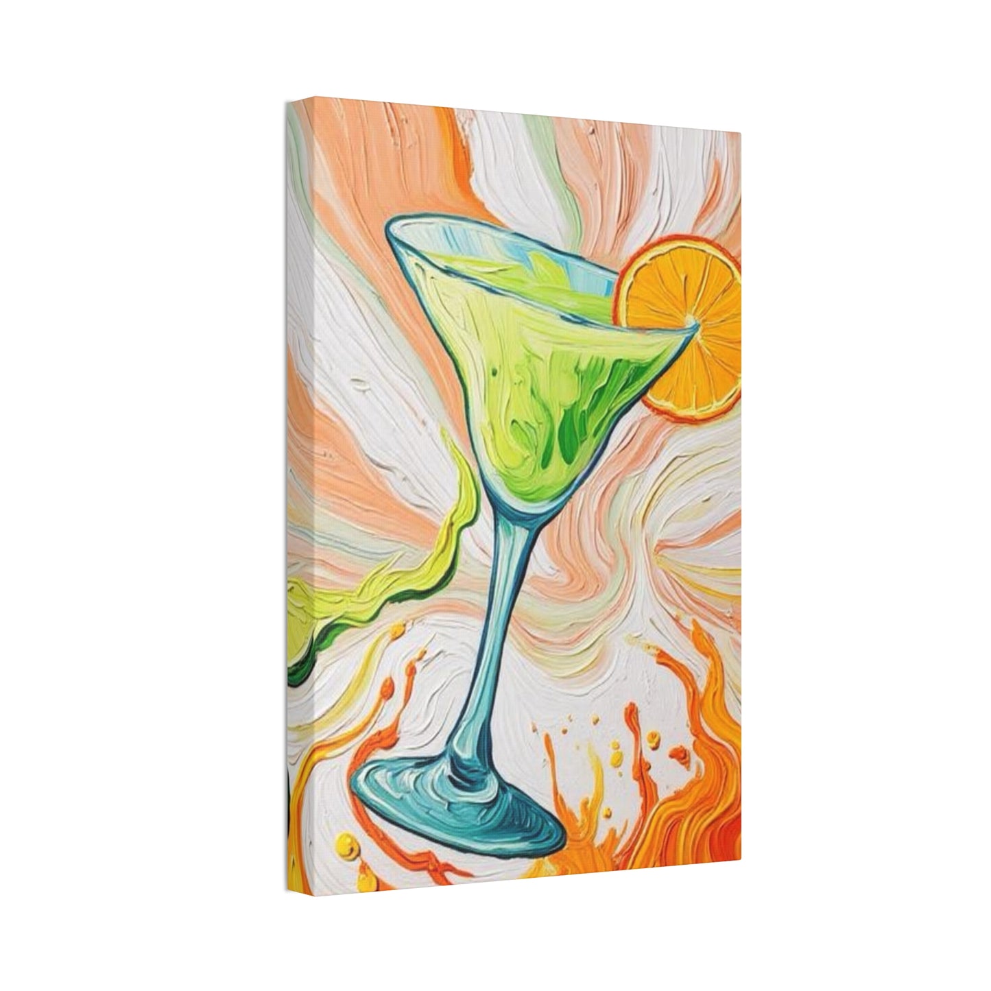Canvas Wall Art - Orange and Green Refreshing Citrus Cocktail-Splashes of Color - Artistic Painterly Style - Impasto Design Print - 'Lime Light'