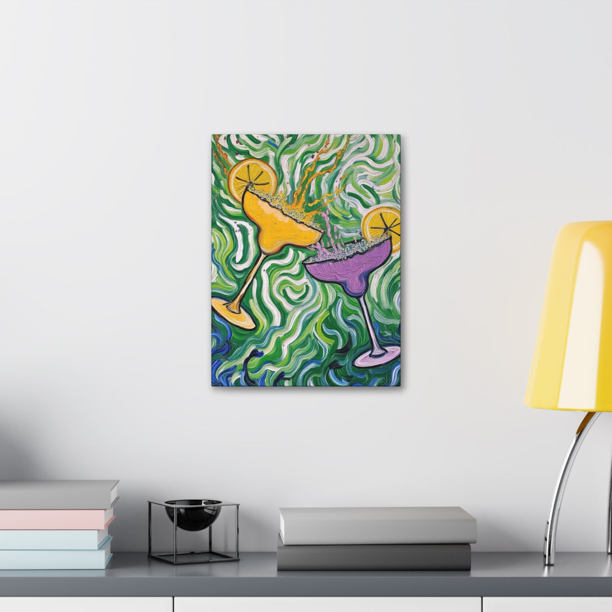 Canvas Wall Art - Clinking Margarita Glasses - Painterly Style - Impasto Design Print - 'Margarita Madness'