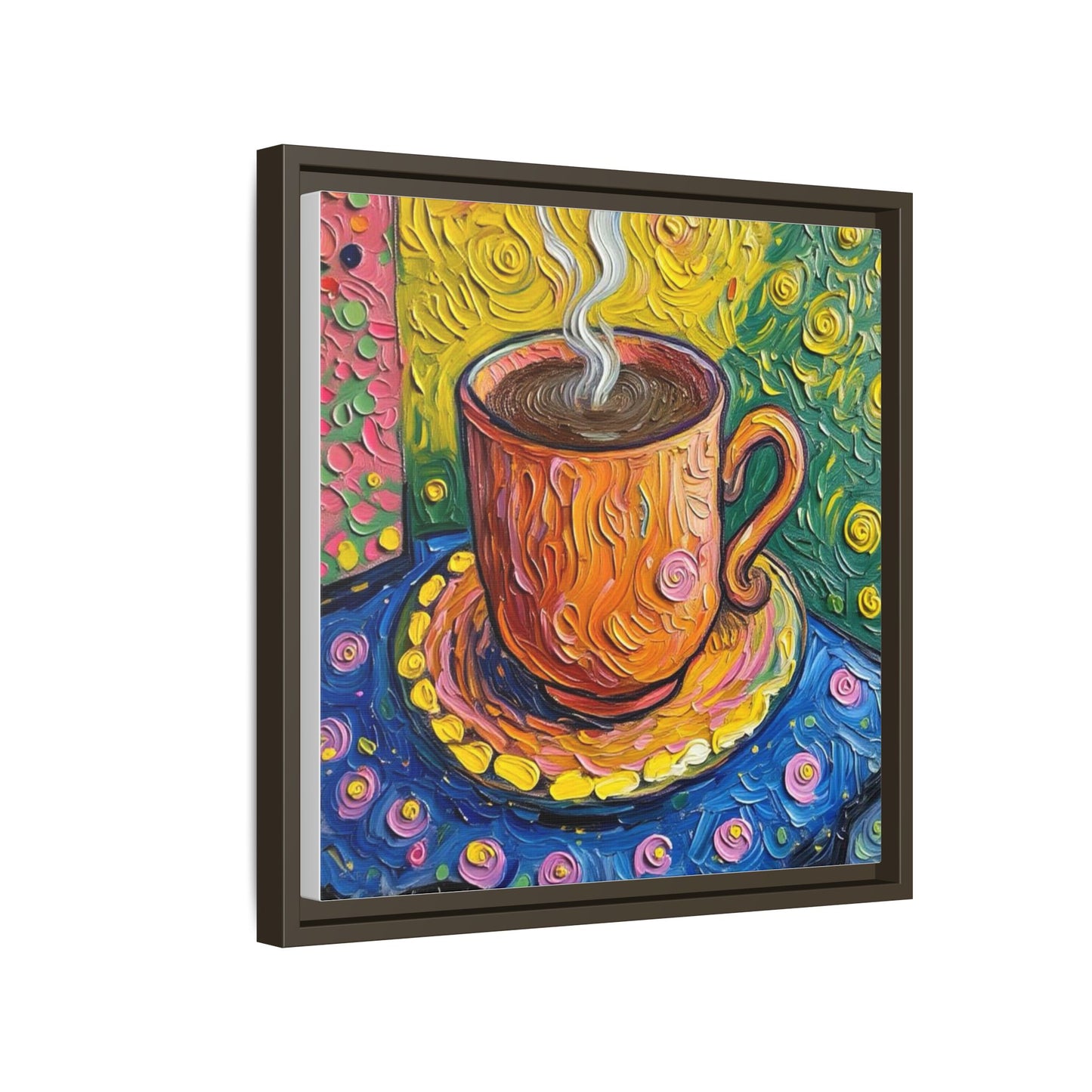 Framed Matte Canvas Art - Colorful Whimsical Coffee Cup Painting