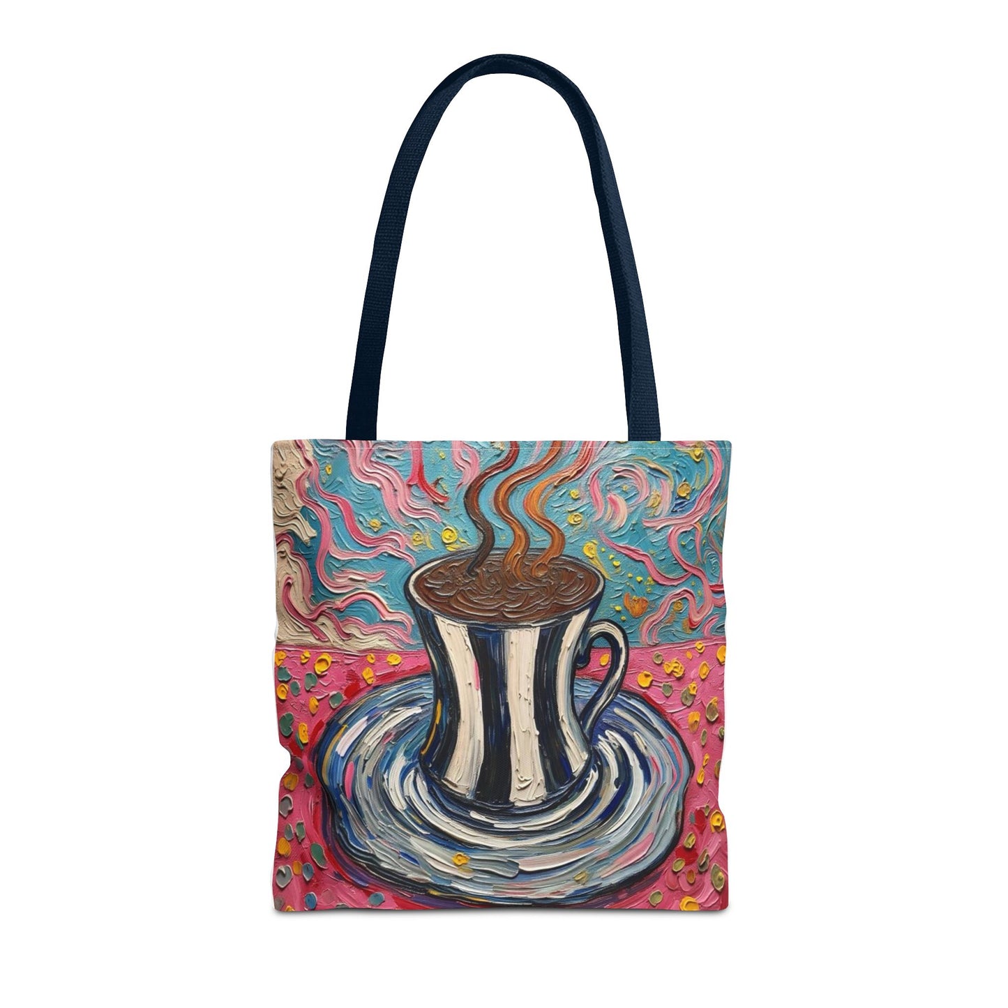 Tote Bag - Colorful Striped Coffee Cup - Painterly Style Design  - 'Mocha Dreams'
