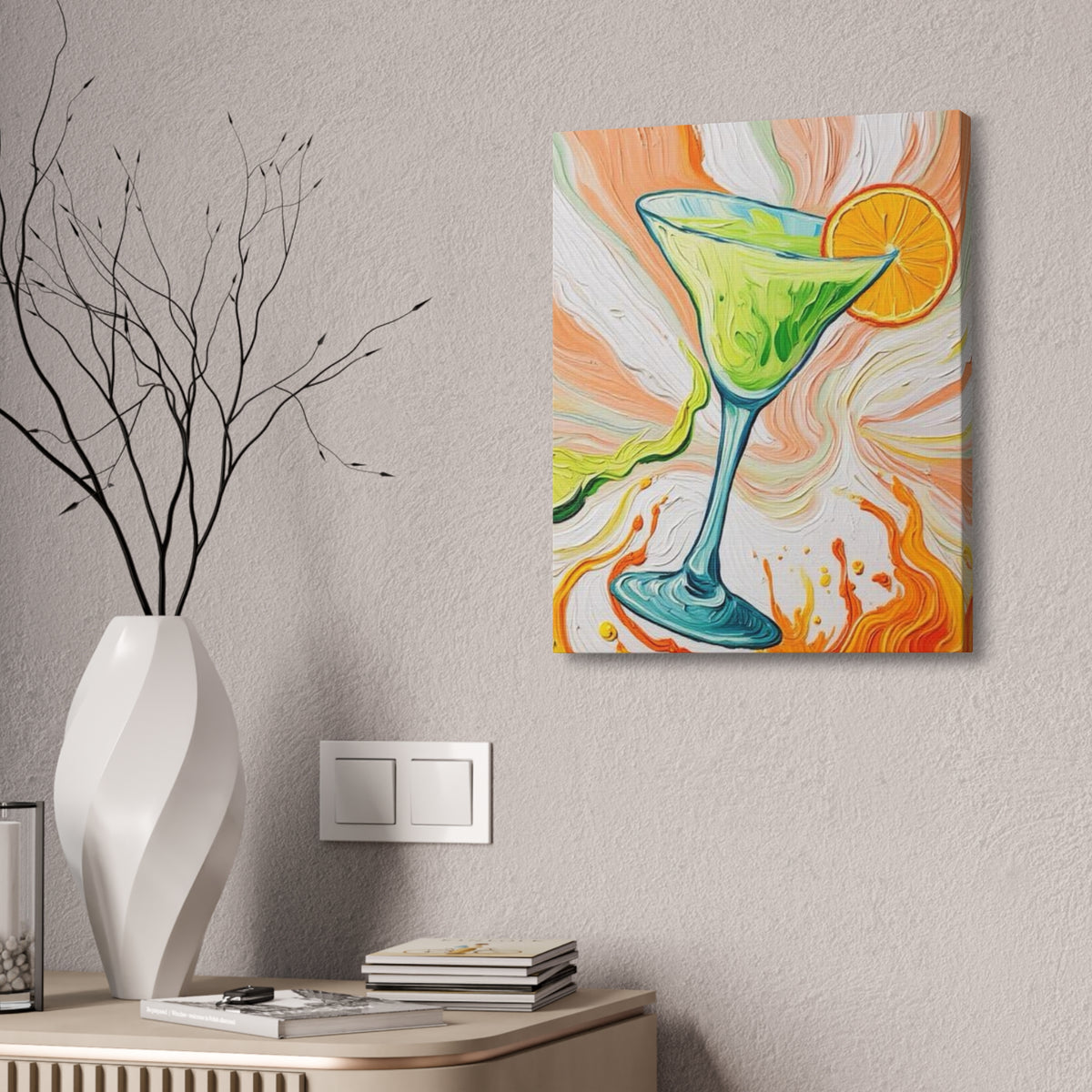 Canvas Wall Art - Orange and Green Refreshing Citrus Cocktail-Splashes of Color - Artistic Painterly Style - Impasto Design Print - 'Lime Light'